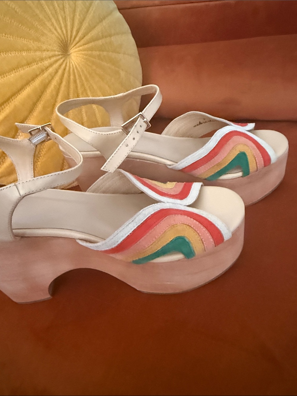 Charlotte Stone Women’s Cream Platform Sandals with Rainbow Accent size 9 - Picture 5 of 8